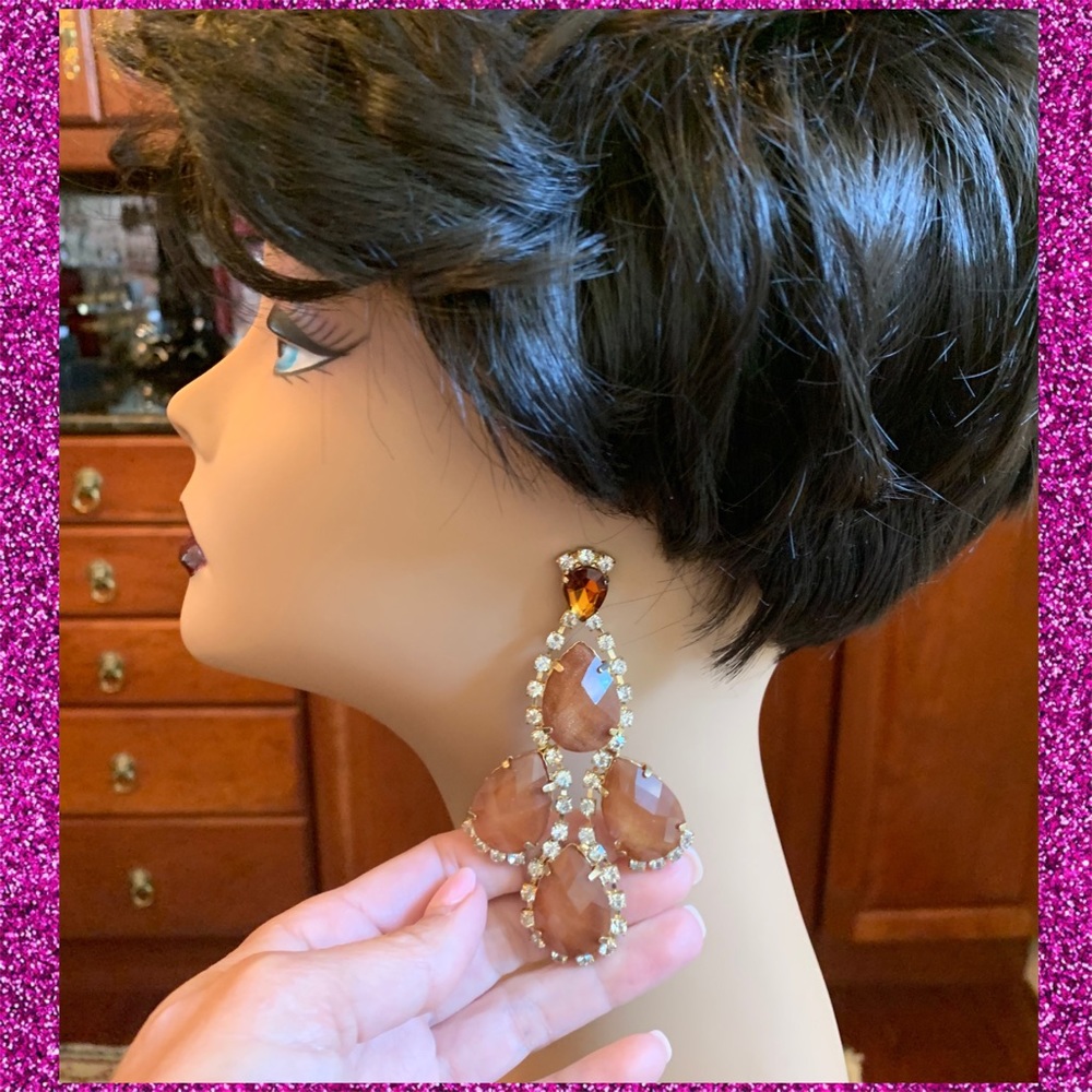 Topaz Light Brown chandelier drop large statement earrings